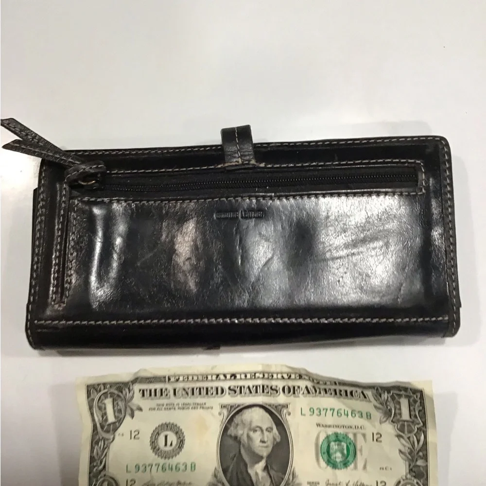 Fossil All LEATHER Black Butterfly Snap Closure Wallet - Picture 7 of 8